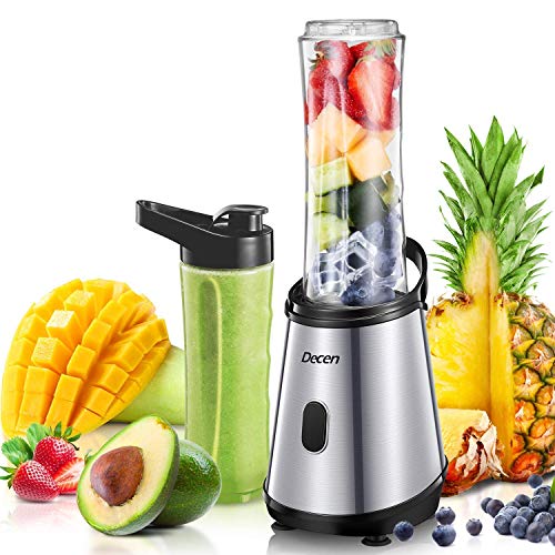 Batidora de Individual Licuadora de Batidos para Frutas y Verduras, Mini Licuadora para Batidos y Smoothies con 2 600ml Botellas sin BPA, Cuchillas Recubiertas de Titanio, 300W, Decen