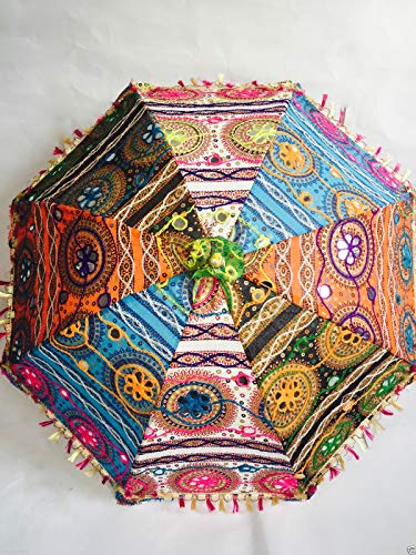 Bazzaree Sombrilla Decorativa de algodón Indio Bordado para Mujer, de protección contra el Sol, con diseño de Mandala