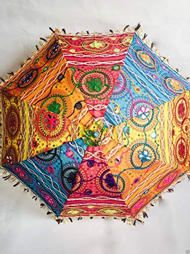 Bazzaree Sombrilla Decorativa de algodón Indio Bordado para Mujer, de protección contra el Sol, con diseño de Mandala