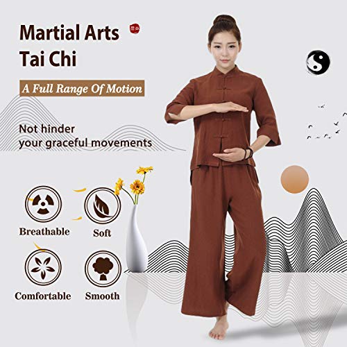 BBLAC 2KEY Artes Marciales Ropa | Mujer Traje para Tai Chi y Meditación | Tradicional Chino Uniforme | Traje Está Hecho Algodón y Lino | Ropa Vestir (Chaqueta + Pantalones) (L,C)