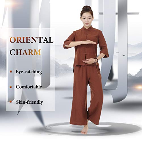 BBLAC 2KEY Artes Marciales Ropa | Mujer Traje para Tai Chi y Meditación | Tradicional Chino Uniforme | Traje Está Hecho Algodón y Lino | Ropa Vestir (Chaqueta + Pantalones) (L,C)