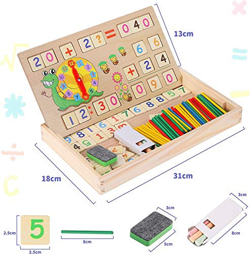 BBLIKE Juguetes de Madera Niños, Tablero Montessori Reloj Pintura Números Apilamiento Clasificación Matemática Aprendizaje de Juegos, Juguetes Educativos 3 4 5 años Niños (A)