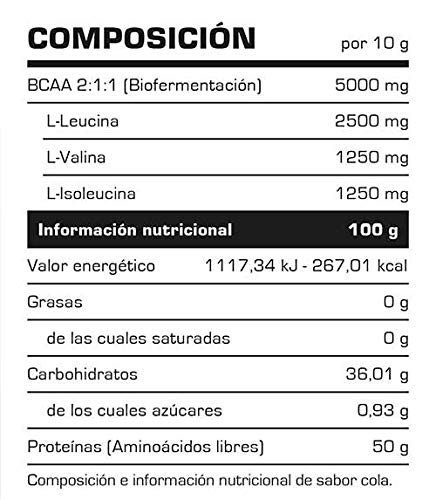 BCAA 5000 Powder - Aminoácidos Ramificados en Polvo y Cápsulas BCAA - Fuerte Recuperador Muscular - Suplementos Deportivos - Vitobest (Neutro, 300 Tablets) (Cola, 300g)