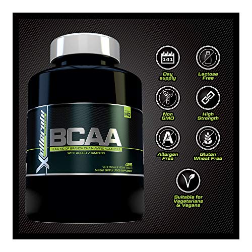 BCAA Comprimido 1000 mg | 425 Comprimidos | 3000 mg Dosis Diaria | Suministro para 141 Días | 2:1:1 Aminoácidos De Cadena Ramificada con B6 | Ingredientes Incluyen L-Leucina, L-Isoleucina, L-Valina