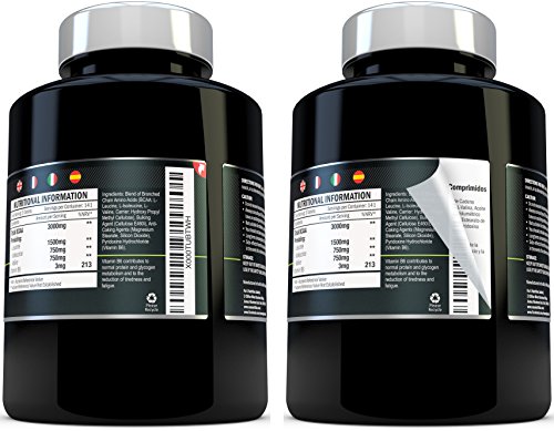 BCAA Comprimido 1000 mg | 425 Comprimidos | 3000 mg Dosis Diaria | Suministro para 141 Días | 2:1:1 Aminoácidos De Cadena Ramificada con B6 | Ingredientes Incluyen L-Leucina, L-Isoleucina, L-Valina