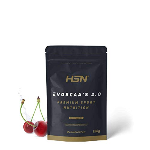 BCAA con Glutamina de HSN Evobcaa's 2.0 | Aminoácidos Ramificados Ratio 12:1:1 (L-Leucina + L-Valina + L-Isoleucina) | Recuperación y Ganar Masa Muscular | Vegano, Sin Lactosa, Sabor Cereza, 150g