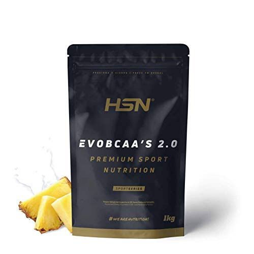 BCAA con Glutamina de HSN Evobcaa's 2.0 | Aminoácidos Ramificados Ratio 12:1:1 (L-Leucina + L-Valina + L-Isoleucina) | Recuperación y Ganar Masa Muscular | Vegano, Sin Lactosa, Sabor Piña, 1Kg