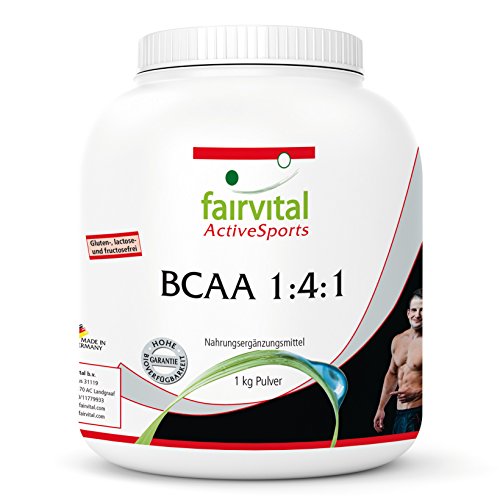 BCAA en Polvo 1:4:1 - Aminoácidos ramificados - Suplemento VEGANO y sin aditivos - Valina + Leucina + Isoleucina- 1kg - Calidad Alemana