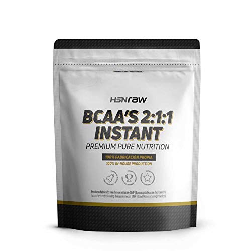 BCAA en Polvo de HSN | Disolución Instantánea | Aminoácidos Ramificados Ratio 2:1:1 | Ayuda a Ganar Masa Muscular + Recuperador Muscular | Apto Dieta Vegana, Sin Lactosa, Sabor Neutro, 500 gr