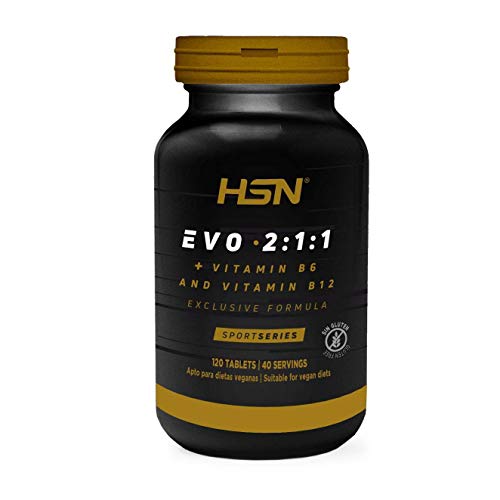 BCAA en Tabletas Evo 2:1:1 de HSN | Aminoácidos Ramificados con Ratio 2:1:1 (Leucina, Valina, Isoleucina) + Vitamina B6 y B12 | Vegano, Sin Gluten, Sin Lactosa, 40 servicios