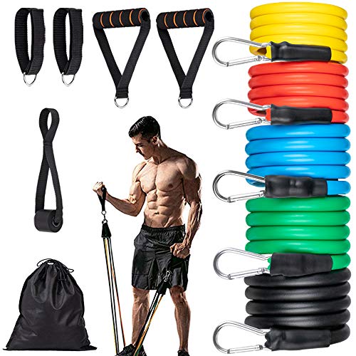 BCASE Bandas Elásticas Para Hacer Ejercicio, Conjunto De Entrenaminto Para Piernas y Glúteos, 5 tubos de fitness, 1 Bolsa de Transporte, Gimnasio en casa, para yoga, pilates, culturiamo y fisioterapia