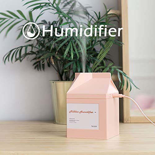 BCASE Mini Humidificador Ultrasónico, 260Ml, Difusor Sin Ruido, Forma de Caja Leche, Para Estudiante, Bebé, Yoga, SPA y Oficina, Fiestas y Cumpleaños, ROSA