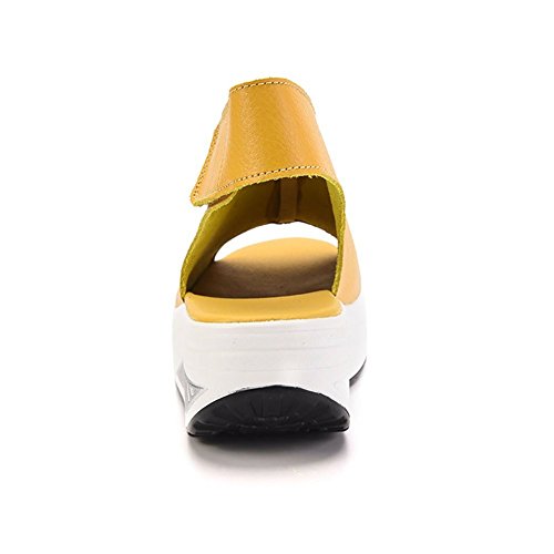 Bdawin - Sandalias de piel con tacón de cuña para mujer, zapatos de verano, color Amarillo, talla 39 EU Bdawin - Sandalias de piel con tacón de cuña para mujer, zapatos de verano, color Amarillo, talla 39 EU