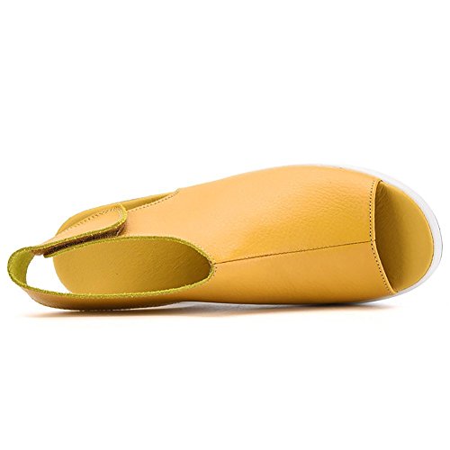 Bdawin - Sandalias de piel con tacón de cuña para mujer, zapatos de verano, color Amarillo, talla 39 EU Bdawin - Sandalias de piel con tacón de cuña para mujer, zapatos de verano, color Amarillo, talla 39 EU
