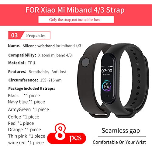 BDIG Pulsera Correa para Xiaomi Mi Band 4 Mi Band 3, Colorido Suave Silicona Pulsera Impermeable, Diseño de la Mejor para Pulsera Xiaomi Mi Band 4/3, Marrón, Large Strap Length (Set 2 8PCS)