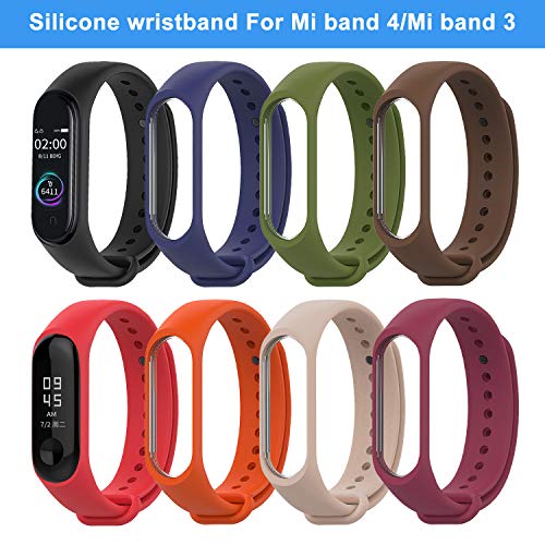 BDIG Pulsera Correa para Xiaomi Mi Band 4 Mi Band 3, Colorido Suave Silicona Pulsera Impermeable, Diseño de la Mejor para Pulsera Xiaomi Mi Band 4/3, Marrón, Large Strap Length (Set 2 8PCS)