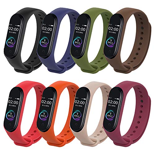 BDIG Pulsera Correa para Xiaomi Mi Band 4 Mi Band 3, Colorido Suave Silicona Pulsera Impermeable, Diseño de la Mejor para Pulsera Xiaomi Mi Band 4/3, Marrón, Large Strap Length (Set 2 8PCS)