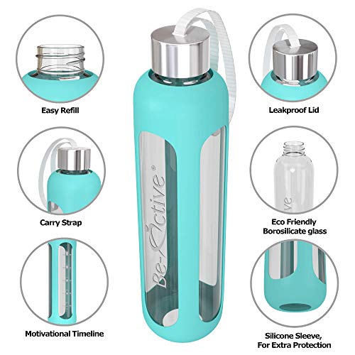 Be-Active Botella de Agua Motivacional de Vidrio con Tiempos de Bebida Hidratado borosilicato BPA Libre - 500ml, 1000ml Be-Active Botella de Agua Motivacional de Vidrio con Tiempos de Bebida Hidratado borosilicato BPA Libre - 500ml, 1000ml