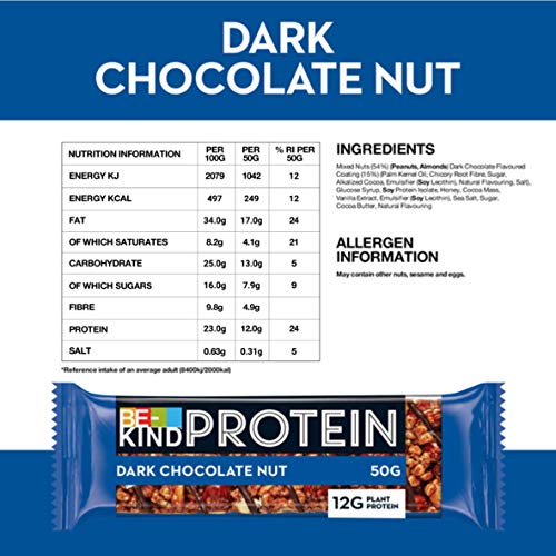 BE KIND Barrita Protein con Frutos secos y chocolate negro, paquete de 12 unidades BE KIND Barrita Protein con Frutos secos y chocolate negro, paquete de 12 unidades
