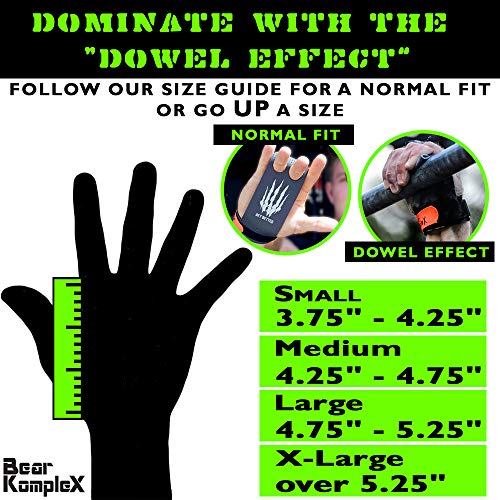 Bear KompleX 2 Hole Gymnastics Grips Are Great for WODs, pullups, Weight Lifting, Chin ups, Cross Training, Exercise, Kettlebells, More. Protect Your Palms from Rips and tears! XL 2hole Carbon