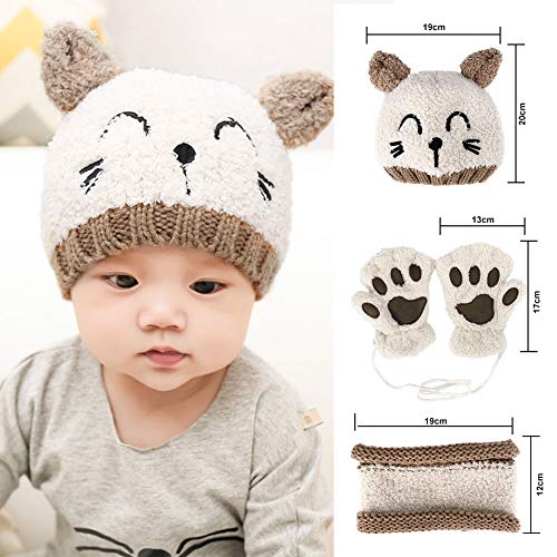 Bearbro Bufandas del Bebé, Invierno Niño Niña Sombrero y Bufandas otoño Invierno niños niñas Punto Gorras y Bufanda Guantes Traje de Tres Piezas (Blanco)