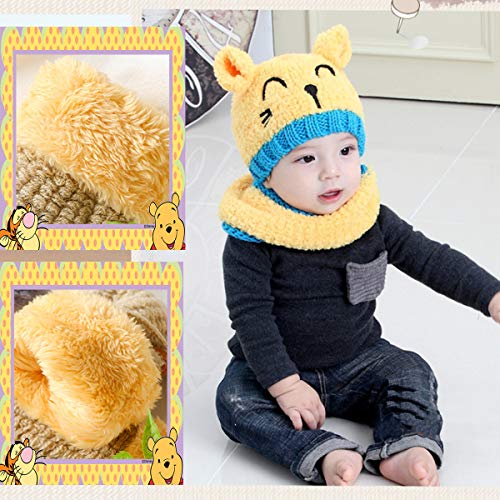 Bearbro Linda Bebé Sombrero y Bufanda Guantes Otoño Invierno Primavera Gorro Bebe Calentito, Unisex Invierno Sombrero Niños Niñas Gorro Conjunto de Bufanda y Guantes de Sombrero Cálido Bebé (Amarillo)