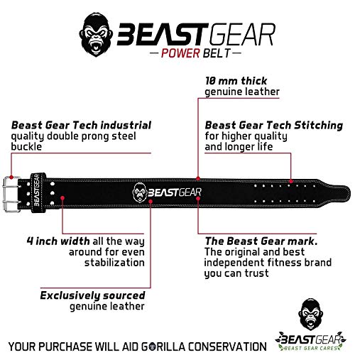 Beast Gear Cinturón Halterofilia – Cinturón Lumbar Powerlifting con Doble Hebilla – Cinturón Levantamiento de Peso de Piel Nobuck – 10 cm de Ancho y 10 mm de Grosor - S