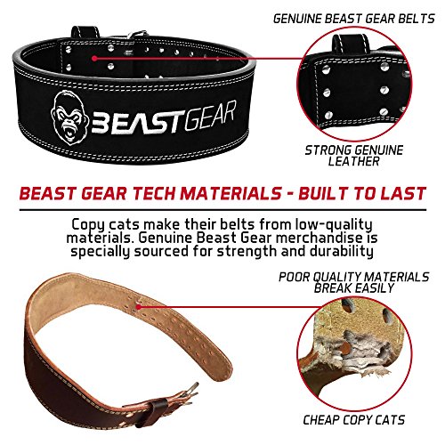 Beast Gear Cinturón Halterofilia – Cinturón Lumbar Powerlifting con Doble Hebilla – Cinturón Levantamiento de Peso de Piel Nobuck – 10 cm de Ancho y 10 mm de Grosor - M