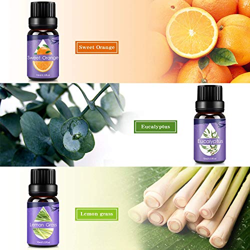 BEAU-PRO Juego de aceites esenciales para difusor y aromaterapia, kit de aceite de aroma natural de grado terapéutico 100% puro lavanda, árbol de té, eucalipto, hierba de limón [6 botellas x 10ml ]