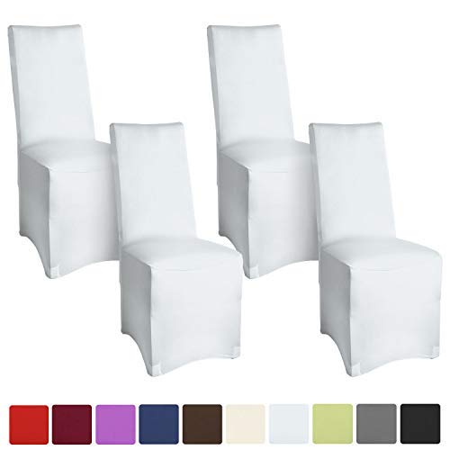 Beautissu Set de 4 Fundas para sillas - Banquete Leona - 45x95 cm cobertor Revestimiento - Elegante Bi-elástica - ÖKO-Tex -Blanco