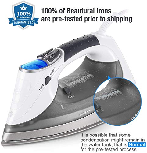BEAUTURAL Plancha de Vapor, 2400W, Vapor 340ml con Pantalla LCD, Sistema antigoteo y función de autolimpieza-Blanco y Gris BEAUTURAL Plancha de Vapor, 2400W, Vapor 340ml con Pantalla LCD, Sistema antigoteo y función de autolimpieza-Blanco y Gris