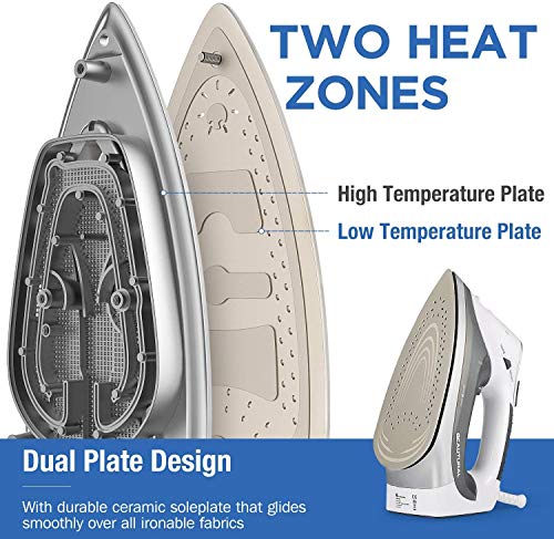 BEAUTURAL Plancha de Vapor, 2400W, Vapor 340ml con Pantalla LCD, Sistema antigoteo y función de autolimpieza-Blanco y Gris BEAUTURAL Plancha de Vapor, 2400W, Vapor 340ml con Pantalla LCD, Sistema antigoteo y función de autolimpieza-Blanco y Gris