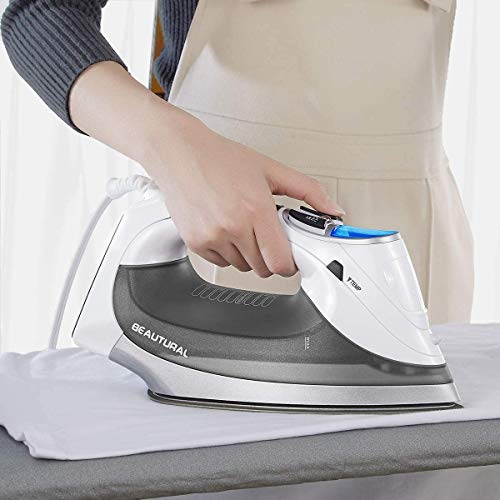 BEAUTURAL Plancha de Vapor, 2400W, Vapor 340ml con Pantalla LCD, Sistema antigoteo y función de autolimpieza-Blanco y Gris BEAUTURAL Plancha de Vapor, 2400W, Vapor 340ml con Pantalla LCD, Sistema antigoteo y función de autolimpieza-Blanco y Gris