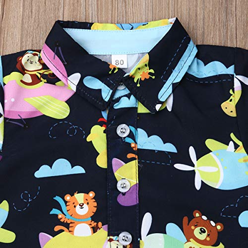 Bebé Niño Traje de 2 Piezas Conjunto Top Camisa de Manga Corta Pantalón Corto Camiseta con Estampado Infantil Ropa Verano de Playa para Vacaciones (Animal, 12-18 Meses)