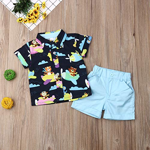 Bebé Niño Traje de 2 Piezas Conjunto Top Camisa de Manga Corta Pantalón Corto Camiseta con Estampado Infantil Ropa Verano de Playa para Vacaciones (Animal, 12-18 Meses)