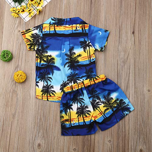 Bebé Niños Traje de 2 Piezas Conjunto Top Camisa de Manga Corta Pantalón Corto Camiseta con Estampado Infantil Árbol Ropa Verano de Playa para Vacaciones