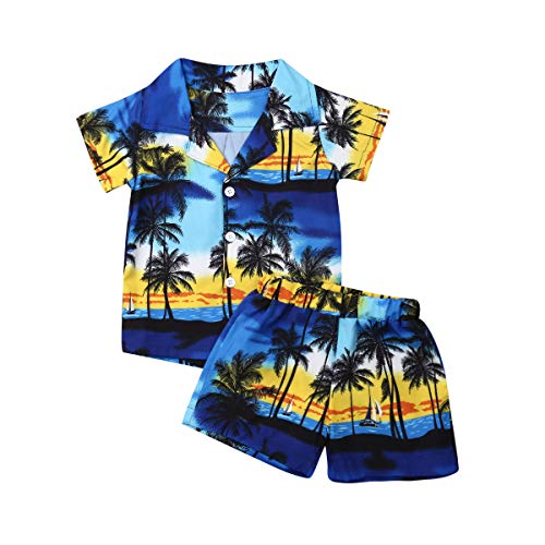 Bebé Niños Traje de 2 Piezas Conjunto Top Camisa de Manga Corta Pantalón Corto Camiseta con Estampado Infantil Árbol Ropa Verano de Playa para Vacaciones