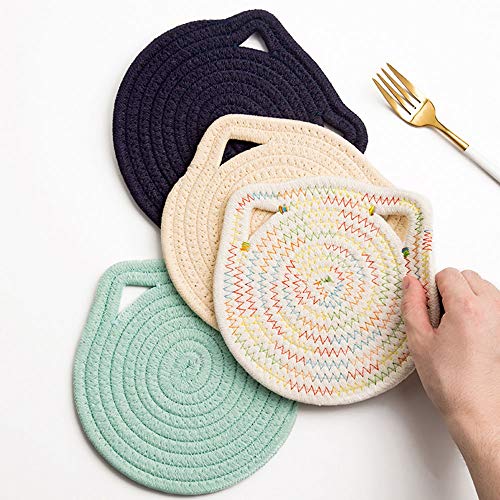 Bebida Coaster Lindo Gato Oídos Anti-Scalding Heat Aislation Pad 6 PCS con Cesta de Almacenamiento Mano Tejido de algodón placemat tazón y Titular de la Olla (Color : Beige)