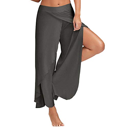 Bebling Pantalones de harén para Mujeres Pantalón de chándal con Abertura Lateral Hippie Yoga Chándal de Playa Gris Oscuro, Pequeño