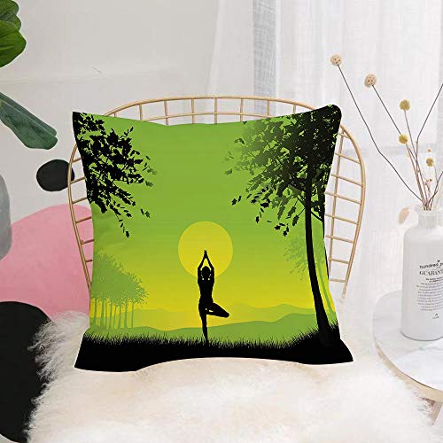 Bedding Fundas de Almohada ,Yoga, Meditando Señora bajo el cielo del atardecer en The Forest Serenity Balance Soul Nature Almohada cómodo Sofá rectángulo Funda de Cojín Decoración para El Hogar45x45cm