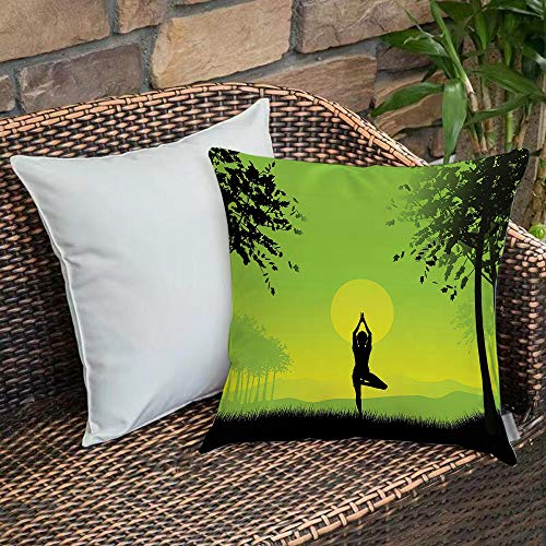 Bedding Fundas de Almohada ,Yoga, Meditando Señora bajo el cielo del atardecer en The Forest Serenity Balance Soul Nature Almohada cómodo Sofá rectángulo Funda de Cojín Decoración para El Hogar45x45cm