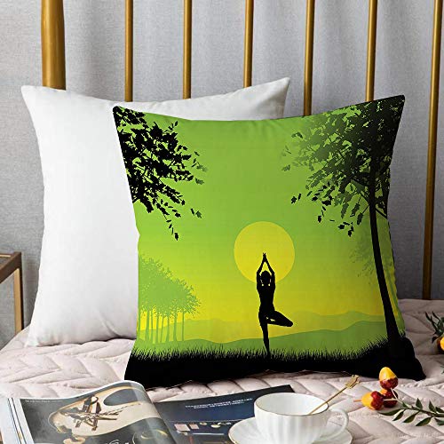 Bedding Fundas de Almohada ,Yoga, Meditando Señora bajo el cielo del atardecer en The Forest Serenity Balance Soul Nature Almohada cómodo Sofá rectángulo Funda de Cojín Decoración para El Hogar45x45cm