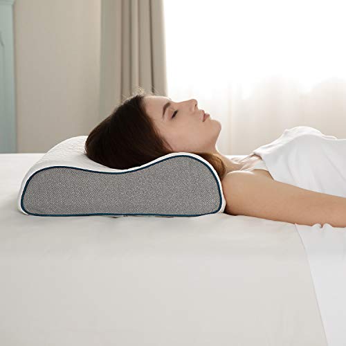 Bedsure Almohada Cervical Viscoelástica Ortopédica - Almohada para Cuello de Forma Ergoconómica con Altura Ajustable Reduce Problemas Dolores Cervicales, con Espuma de Memoria, 40x60x10/12 cm