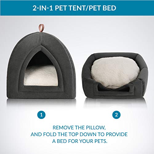 Bedsure Cama Gato Cueva Suave - Casa Gato Mediano Lavable con Cojín Desenfundable y Extraíble, Camas para Perros Pequeños 35x35x38cm, Gris Oscuro Bedsure Cama Gato Cueva Suave - Casa Gato Mediano Lavable con Cojín Desenfundable y Extraíble, Camas para Perros Pequeños 35x35x38cm, Gris Oscuro