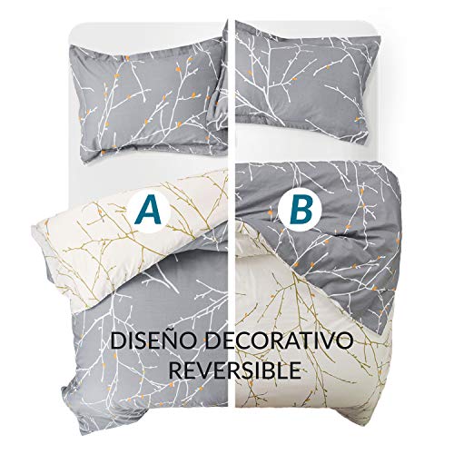 Bedsure Funda Nordica Algodon 100% - Juego de Funda de Edredón Gris para Cama 230x220 cm con 2 Fundas de Almohada 40x75cm - con Patrón Reversible de 100% Algodón Muy Suave Transpirable