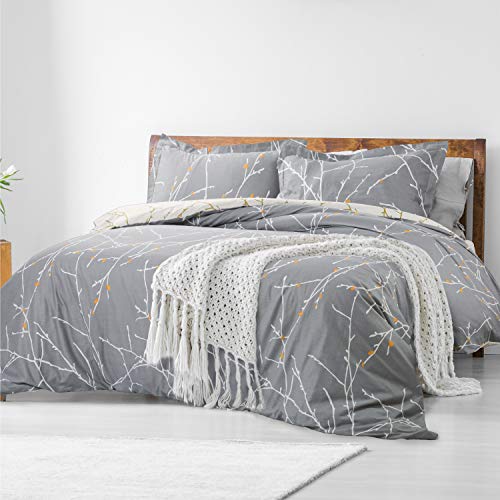 Bedsure Funda Nordica Algodon 100% - Juego de Funda de Edredón Gris para Cama 230x220 cm con 2 Fundas de Almohada 40x75cm - con Patrón Reversible de 100% Algodón Muy Suave Transpirable