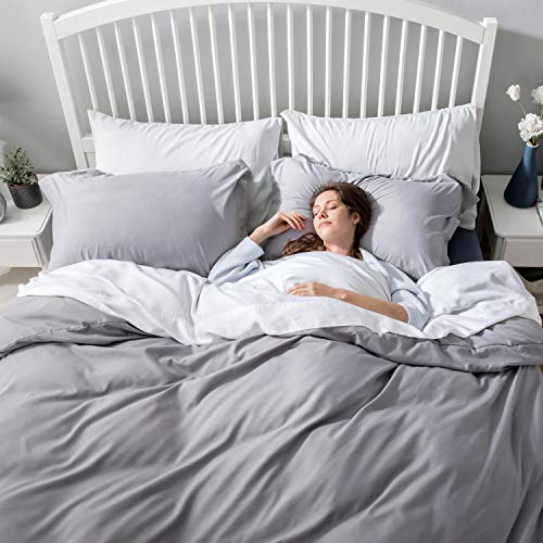 Bedsure Funda Nordica Cama 150/135 Gris - Juego de Funda Edredón 150x200 con 2 Fundas de Almohada 40x75cm de Microfibra Reversible y Suave, 220x230 cm