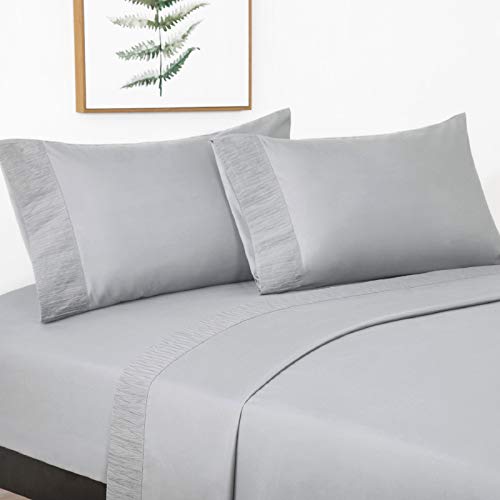 Bedsure Juego de Sábanas 150x200/190 cm - 4 Piezas - Sábana Bajera Ajustable Cama 150 con Encimera 240x275cm 2 Fundas de Almohada 50x80cm - Gris Claro