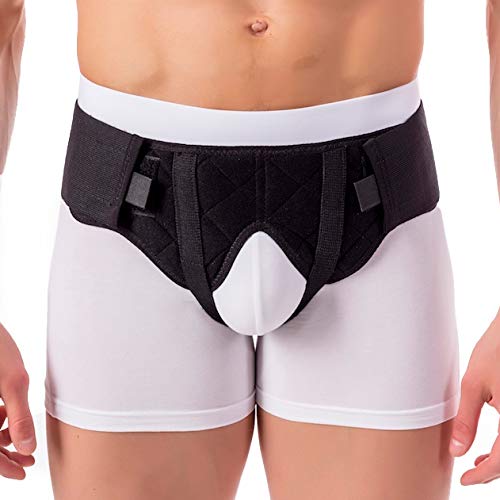 BeFit24® Faja Adaptable para Hernia Inguinal para Hombre - Braguero Hernia Inguinal Izquierdo y Derecho de Doble Cara para un Soporte Suave y Confiable - Cinturon Hernia Inguinal [ Size 2 - Negro ]