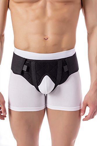 BeFit24® Faja Adaptable para Hernia Inguinal para Hombre - Braguero Hernia Inguinal Izquierdo y Derecho de Doble Cara para un Soporte Suave y Confiable - Cinturon Hernia Inguinal [ Size 2 - Negro ]